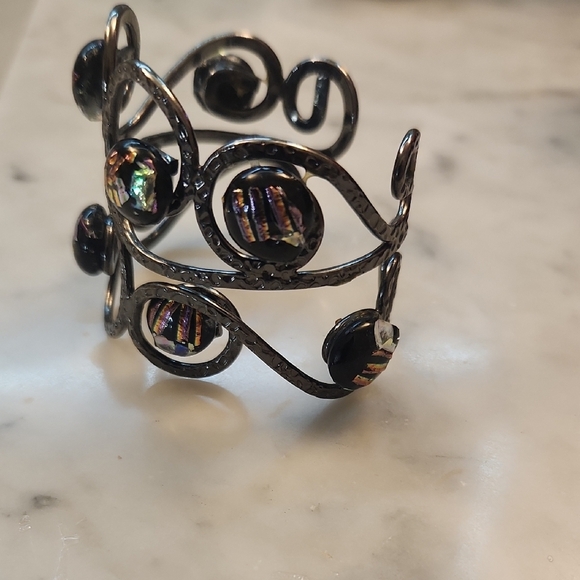 Intricate Black Scrollwork Bracelet with Amber Accents - Picture 2 of 5